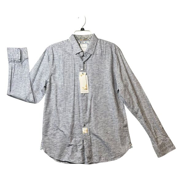 Cactus Man Ricky Singh Shirt Mens Medium Gray Long Sleeve Button Up Floral Trim - Picture 9 of 9